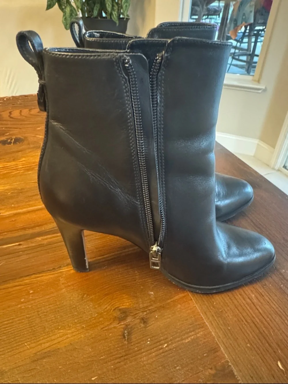 Coach Black Leather Pointed Toe Ankle Booties with Side Zip - Picture 5 of 6